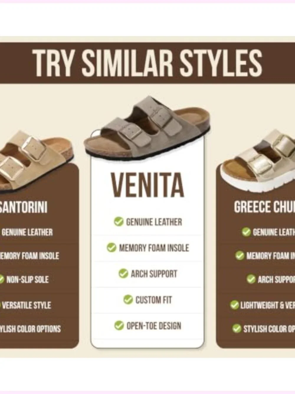Genuine Leather Slide Sandals with Memory Foam and Arch Support